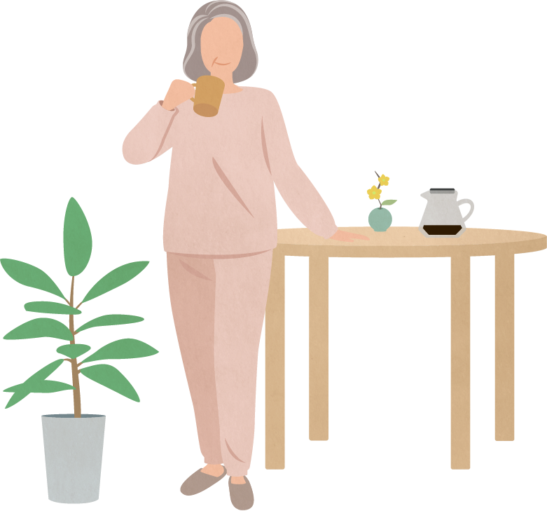 くつろぎながらお茶を飲むイラスト
