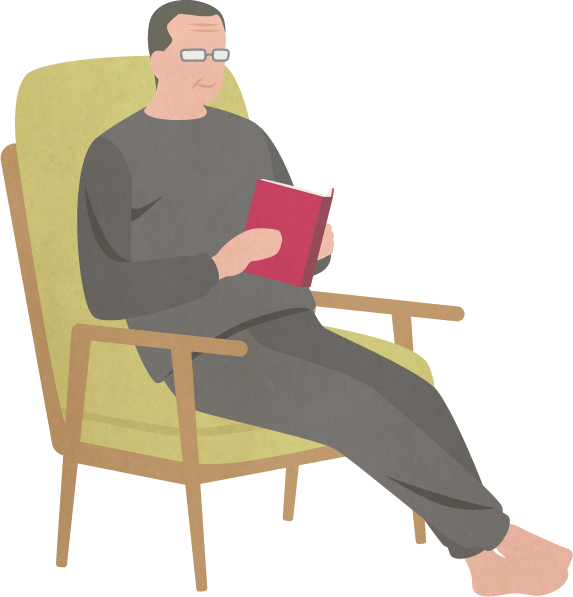 くつろぎながら本を読むイラスト