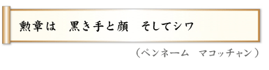 勲章は　黒き手と顔　そしてシワ